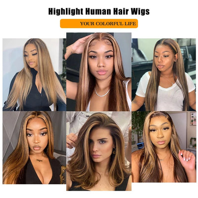 Dachic Hair 13x4  Lace Front Human Hair Wigs 4/27# Highlight Colored Straight Frontal Wigs 180% 200% Density