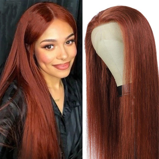 No.13 Dachic Hair  #33 Ginger Brown Color Bone Straight 13x4 Lace Frontal Wig Brazilian Virgin Human Hair