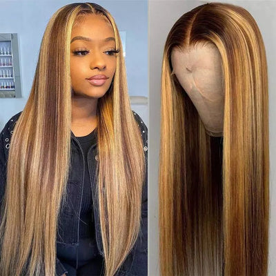 Dachic Hair 13x4  Lace Front Human Hair Wigs 4/27# Highlight Colored Straight Frontal Wigs 180% 200% Density