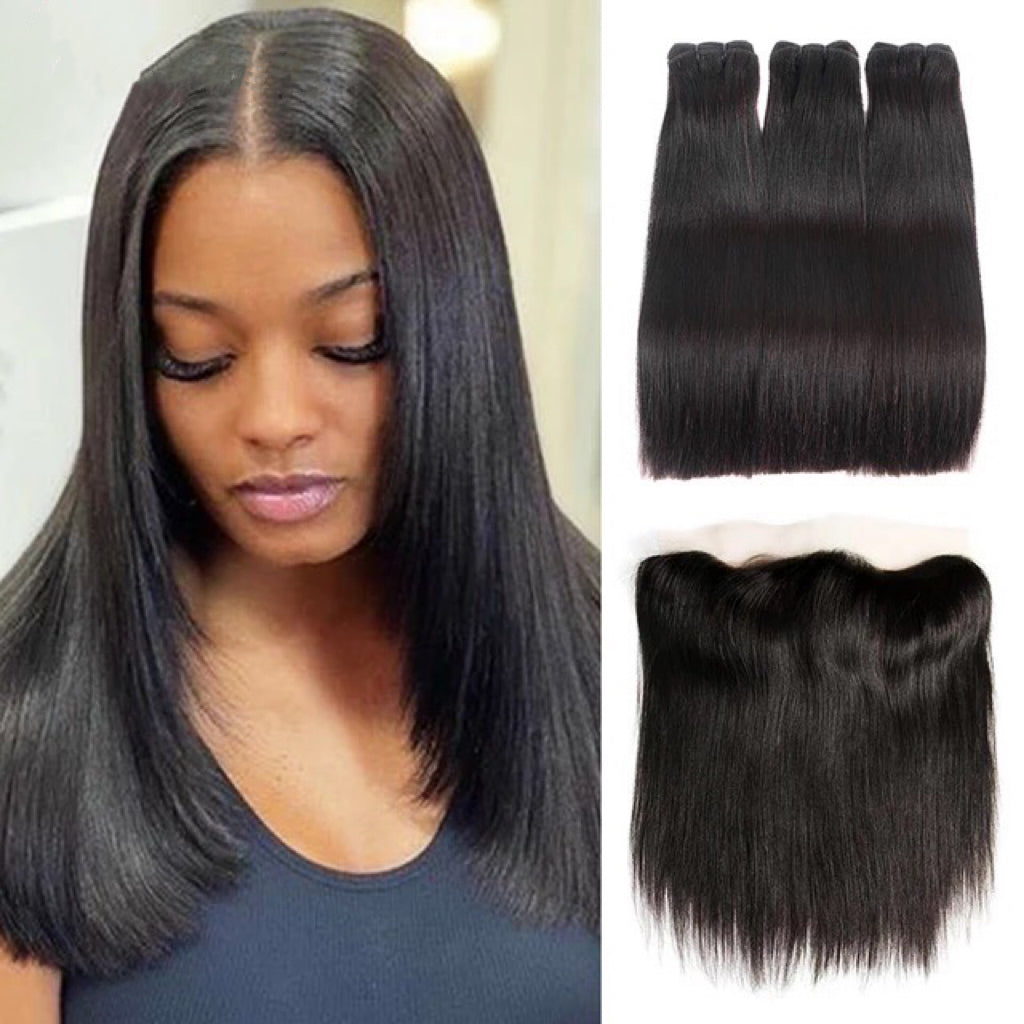 Dachic Hair Super Double Drawn Bundles With 13x4 4x4 HD Lace Frontal Closure Virgin Hair Brazilian Bone Straight Hair